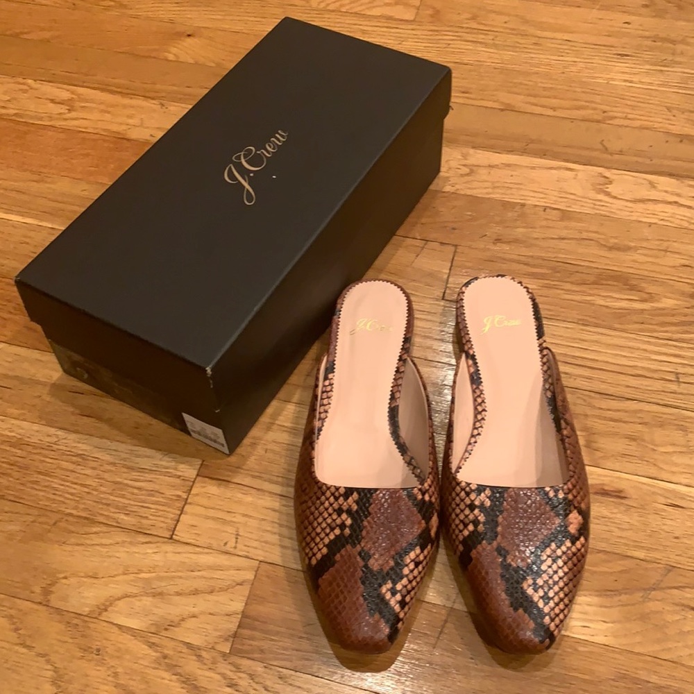 J Crew Brown Snakeskin Mules